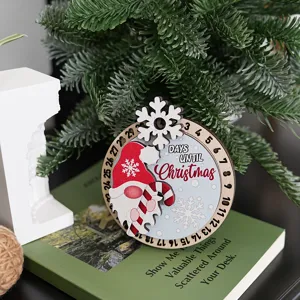 Calendario de cuenta atrás navideño de madera con diseño de gnomo, decoración festiva.