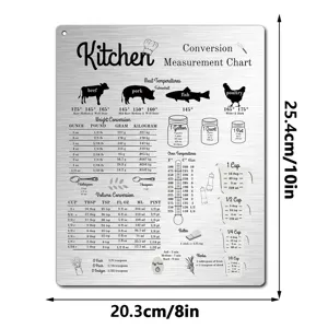 Kitchen conversion measurement chart metal sign fridge magnet for daily cooking baking.
