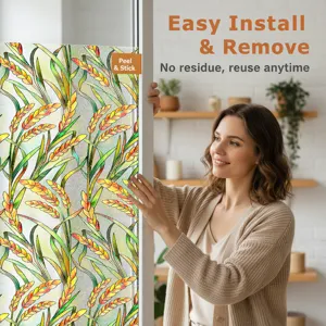 3D embossed wheat pattern window privacy film electrostatic glass sticker for home decor detail