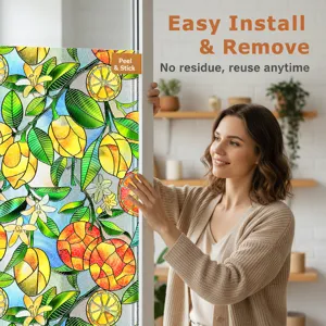 Stained glass lemon window film 3d static cling decorative decal for home decor detail view