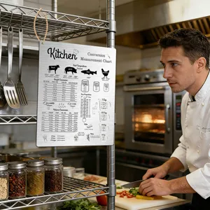 Stainless steel kitchen conversion measurement chart magnet for fridge cooking baking guide
