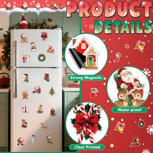 Christmas vintage magnetic refrigerator stickers set, cute Santa and reindeer fridge magnets.