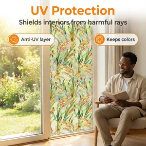 Window film static cling 3D embossed glass sticker UV protection botanical home decor
