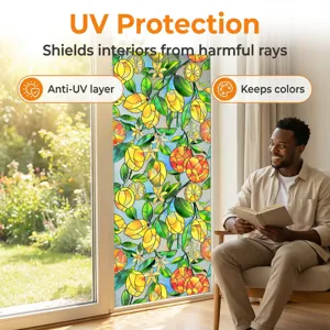 Stained glass lemon window privacy film static cling decorative UV protection sticker