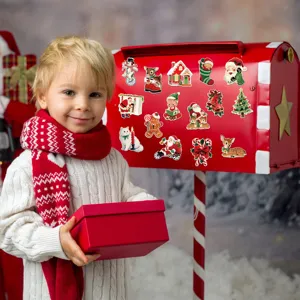 Vintage Christmas magnetic stickers for fridge and dishwasher, retro holiday decor.