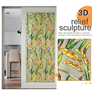 3D relief window film static cling glass sticker wheat botanical home decor detail closeup view