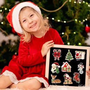 Christmas magnetic stickers set for fridge and dishwasher, retro holiday decorative magnets.