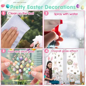 Easter window stickers rabbit egg glass decals holiday home decor detail view steps