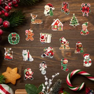Vintage Christmas magnetic fridge stickers set, retro holiday decor for dishwasher and metal surfaces.