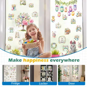 Easter bunny window stickers colorful egg wall decals for holiday home decoration glass.