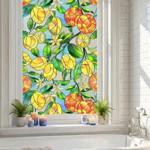 3D Stained Glass Window Film Lemon Fruit Decorative Static Cling Window Sticker for Home Decor