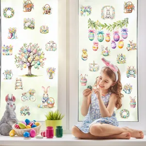 Easter window stickers bunny egg glass decals for festive home decor and window art.