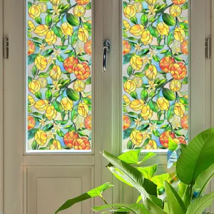 3D embossed lemon flower window film static cling glass sticker for home decor privacy.