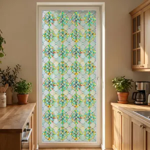 Decorative 3D embossed stained glass window film, static cling floral privacy glass sticker.