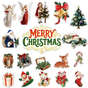 Vintage Christmas magnetic sticker set, retro holiday refrigerator and car decor magnets.