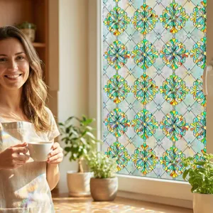 3D stained glass window film decorative floral privacy sticker for home glass decor