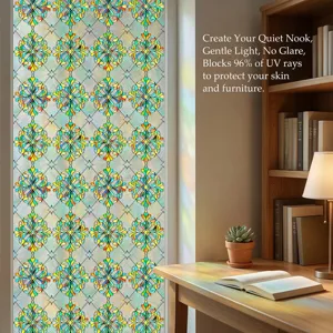 3D embossed stained glass window film, static cling decorative privacy film for home.