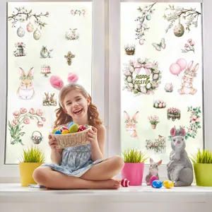 Easter window stickers bunny egg spring holiday glass decals for home party decoration