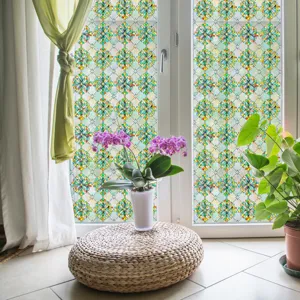Stained glass window film 3D embossed floral static cling privacy decorative glass sticker