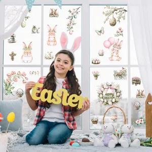 Easter window stickers bunny egg wall decals spring holiday home decor glass decoration