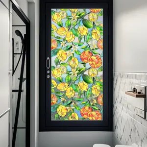 3D Embossed Lemon Window Film Static Cling Glass Sticker Privacy Decorative for Bathroom Home