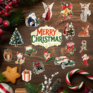 Vintage Christmas magnetic stickers set for refrigerator, dishwasher and car decor. Festive holiday.