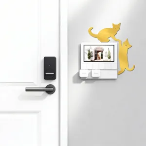 Gold acrylic mirror cat wall sticker, playful feline design for switch and home decor details.