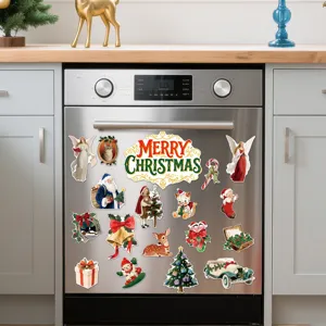Vintage Christmas magnetic stickers for fridge dishwasher car, retro holiday decorative decals.