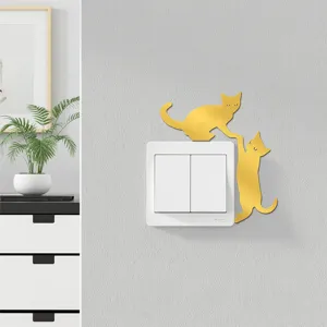 Gold acrylic mirror cat wall sticker detail view, perfect for home switch decor and wall art.