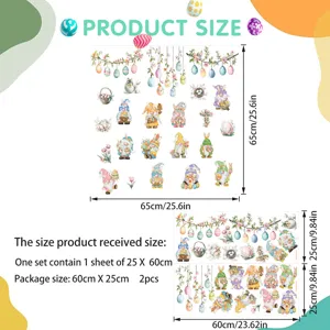 Easter window stickers set with cute gnomes and colorful eggs for holiday home glass decor.