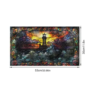 3D Buntglas Fensterfolie Leuchtturm Ozeanwelle dekorative Glasaufkleber 53x30cm Heimdeko