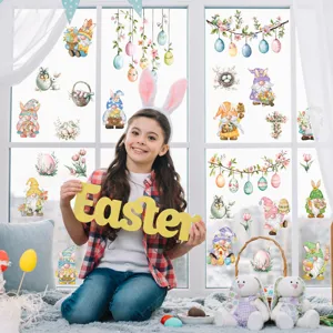 Easter window stickers cute bunny gnomes eggs glass decals for spring holiday home party decor