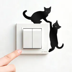 Acrylic black cat wall switch sticker, funny animal home decor decal for room wall socket.