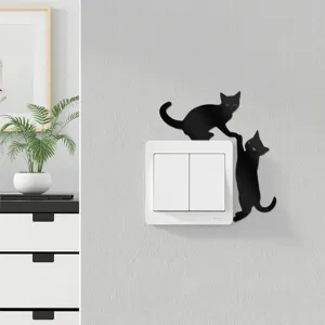 Acrylic mirror cat switch wall sticker, cute animal home decor detail for modern rooms.