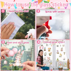 Easter bunny window sticker static decal instructions, easy home holiday decor setup.