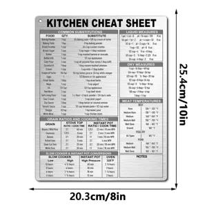 Kitchen cheat sheet magnet for cooking measurements, metal conversion chart sign 8x10 inch