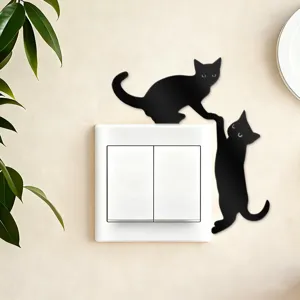 Acrylic mirror black cat switch sticker, creative wall decor for home bedroom living room.