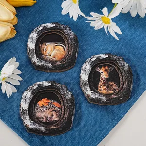 Wooden tree hole animal fridge magnets, cute squirrel hedgehog giraffe decor items