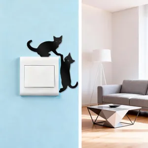 Black acrylic cat switch wall sticker, cute animal home decor decal for living room bedroom