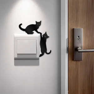 Acrylic cat wall sticker detail showing cute interactive design near switch for home decor.