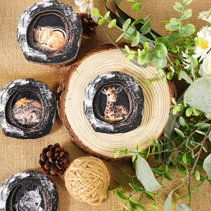 Wooden tree hole animal photo frame magnetic sticker detail scene showcasing rustic home decor.