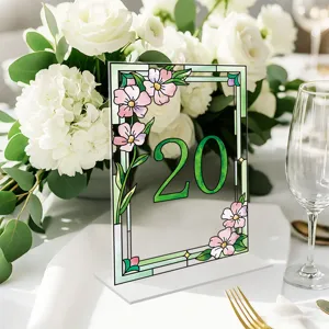 Acrylic wedding table number sign 20 with floral stained glass design for party decor display