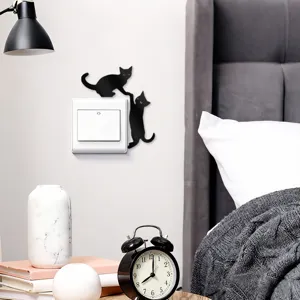 Acrylic black cute cat light switch sticker creative animal wall decor for bedroom home
