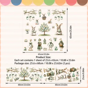 Easter bunny egg window sticker set, holiday home glass decoration, 65x65cm layout display.