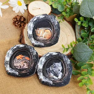 Wooden tree hole animal fridge magnet, rustic home decor magnetic sticker craft for room decor