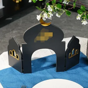 Detail view of the Middle Eastern style wooden arch tabletop decoration with festive moon.
