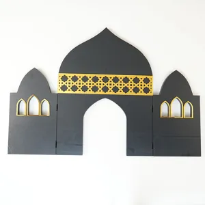 Islamique Mosquée Eid Mubarak Décor De Table Noir Or Bois Écran Pliant Fête