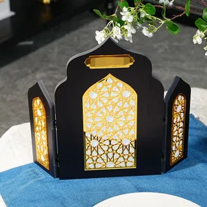 Ornement de bureau architectural de style islamique, support de présentation pliant noir et or.
