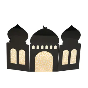 Ornement de bureau de mosquée de style moyen-oriental, pièce artisanale ajourée noir et or.