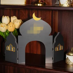Detail shot of Middle Eastern style arch desktop ornament with crescent moon design for festive party decor.